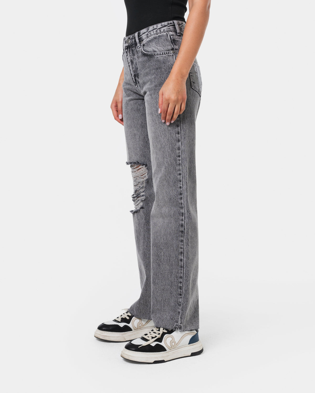 W RIPPED JEANS GREY