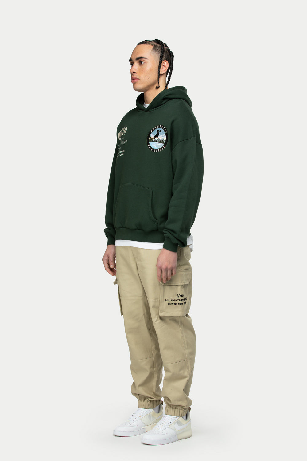 Moose Badge Hoodie Green