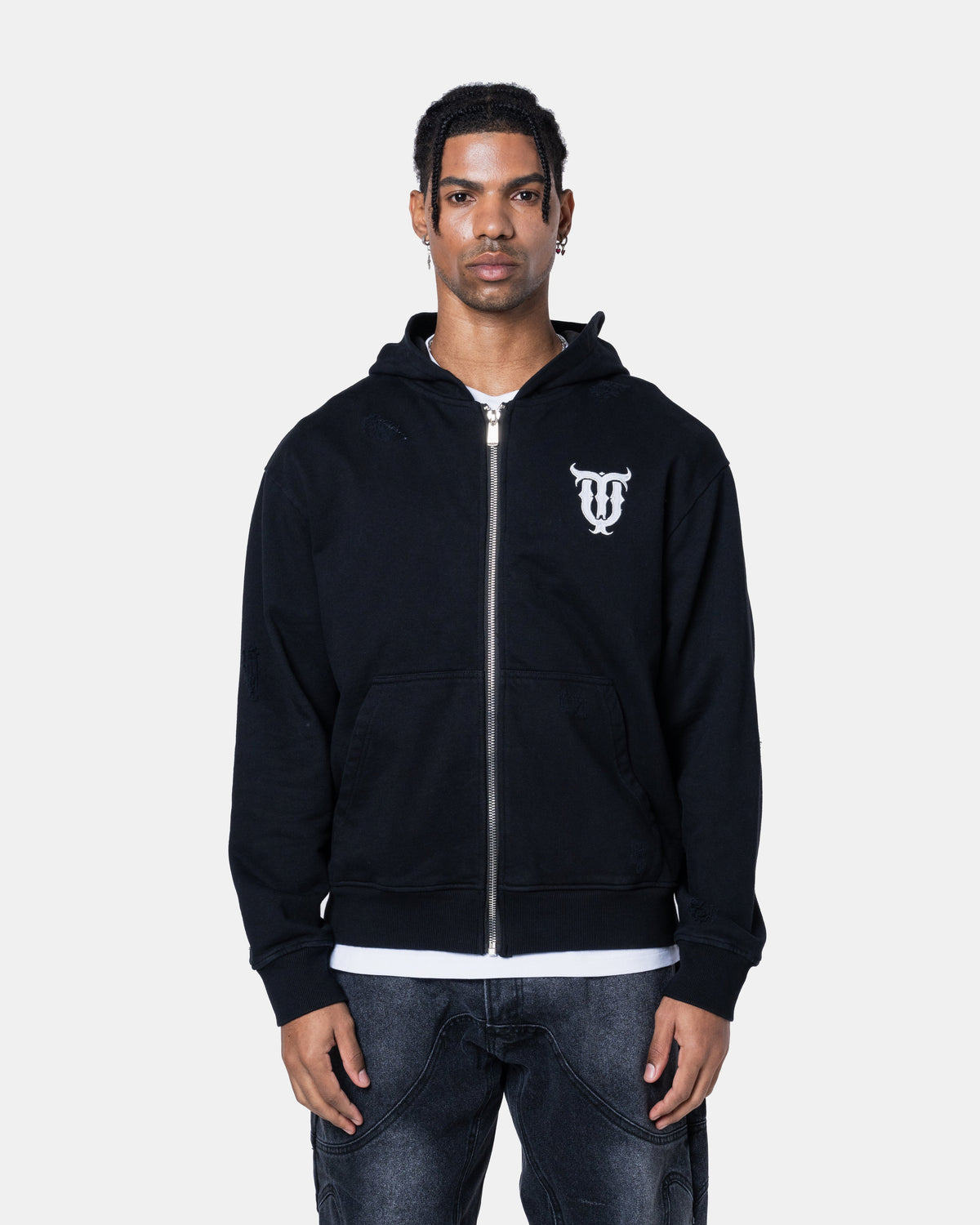 QT PEARL ZIPPER HOODIE BLACK