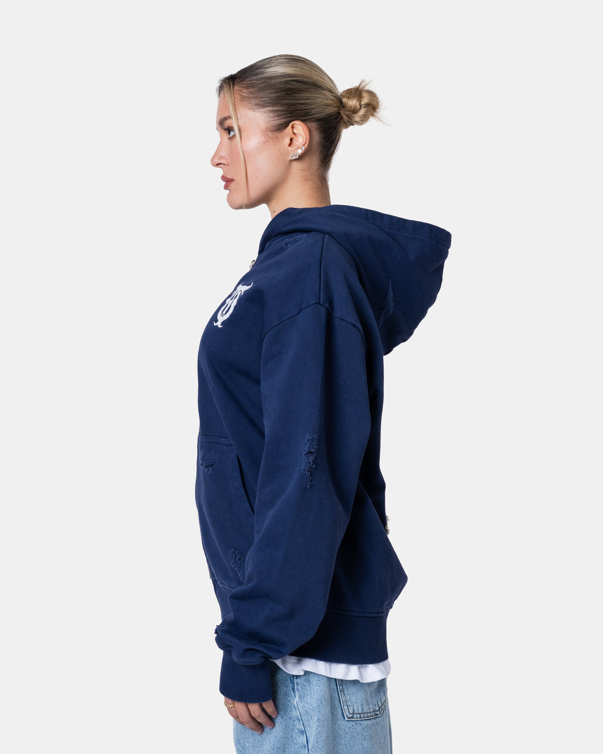 QT PEARL ZIPPER HOODIE BLUE