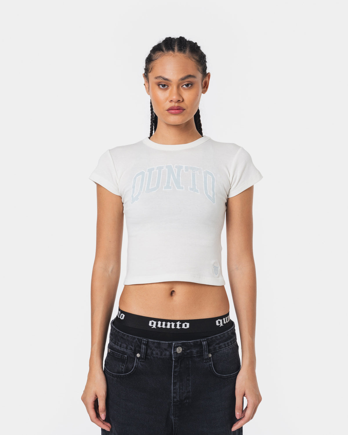 BLUE ON WHITE BABY TEE