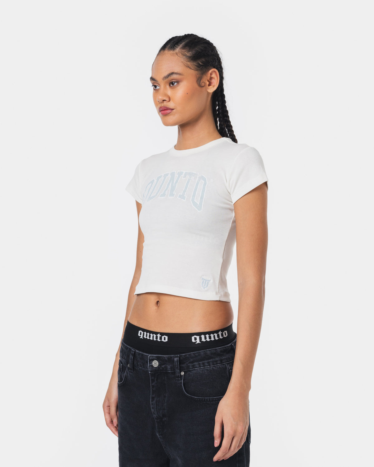 BLUE ON WHITE BABY TEE