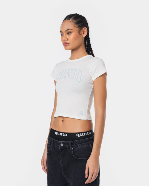BLUE ON WHITE BABY TEE