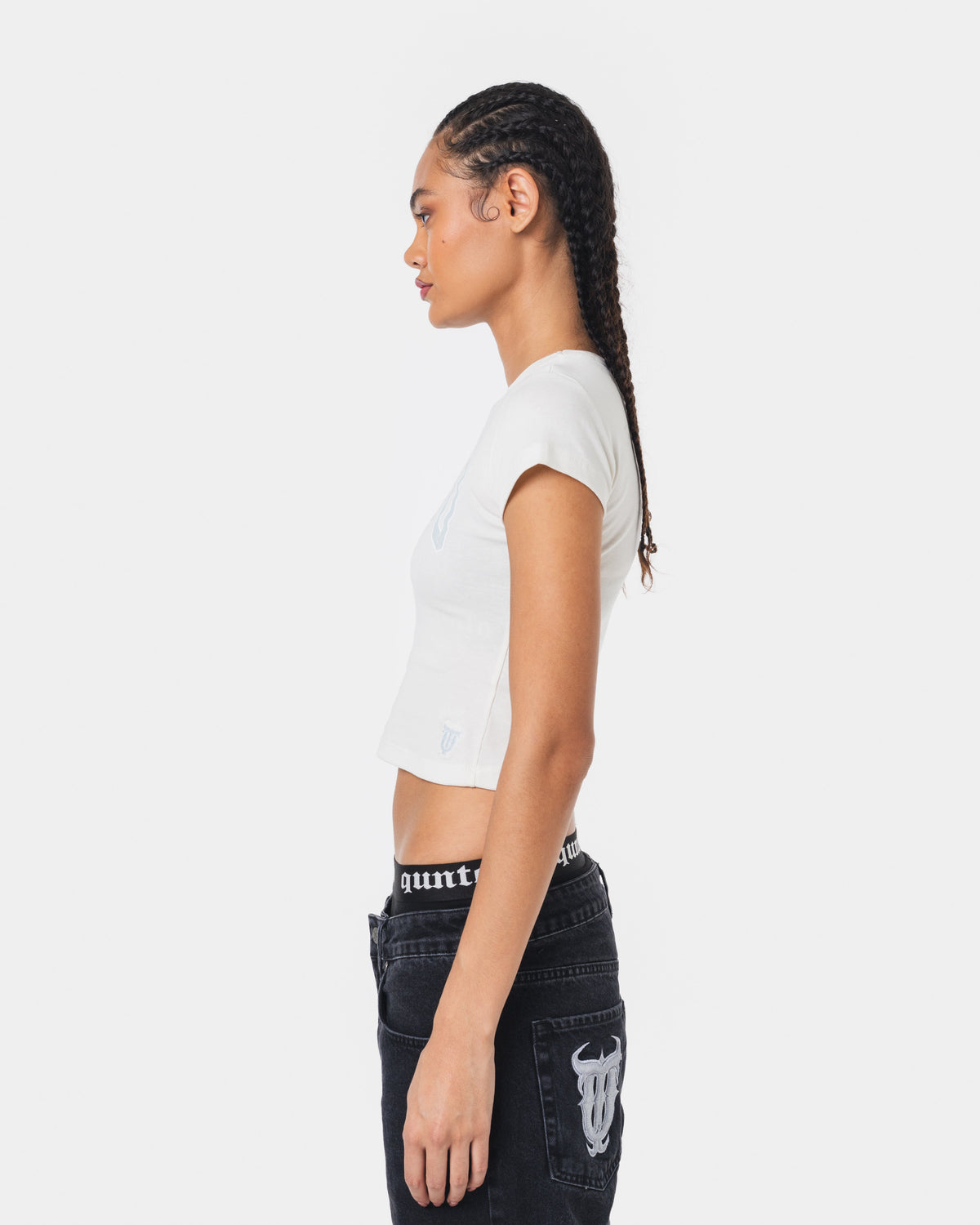 BLUE ON WHITE BABY TEE