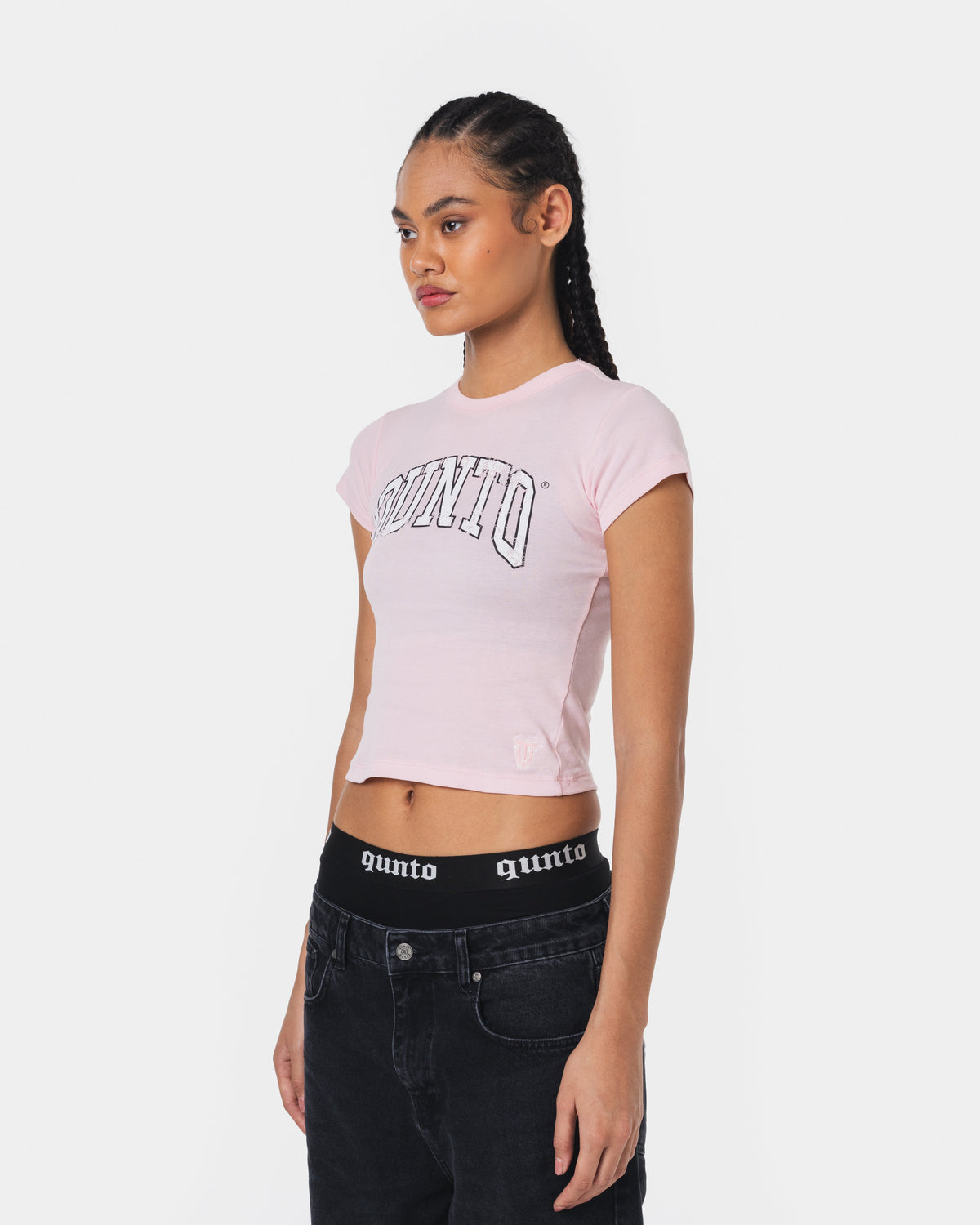 WHITE ON PINK BABY TEE