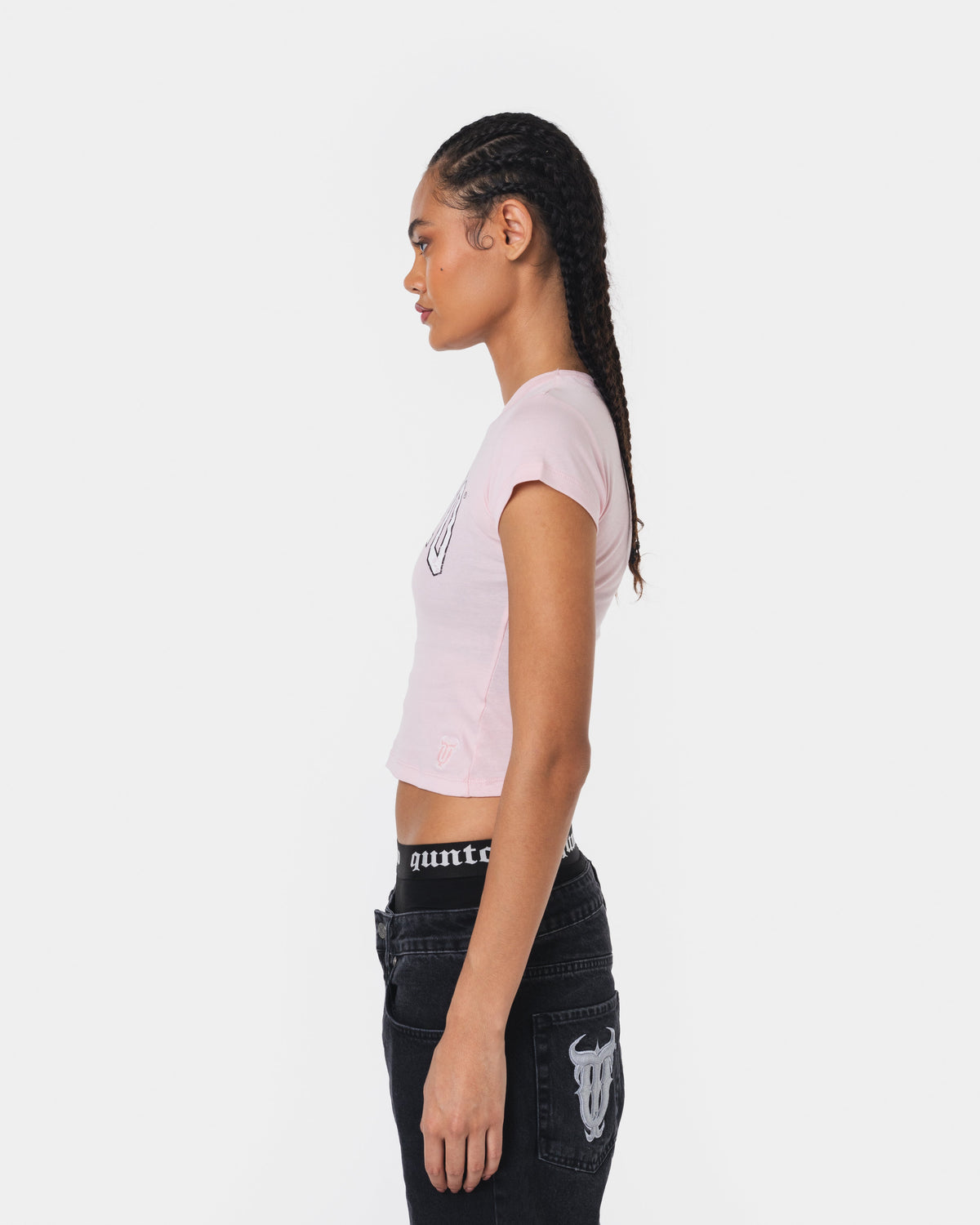 WHITE ON PINK BABY TEE