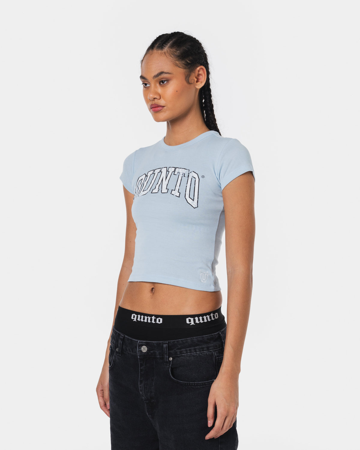 WHITE ON BLUE BABY TEE