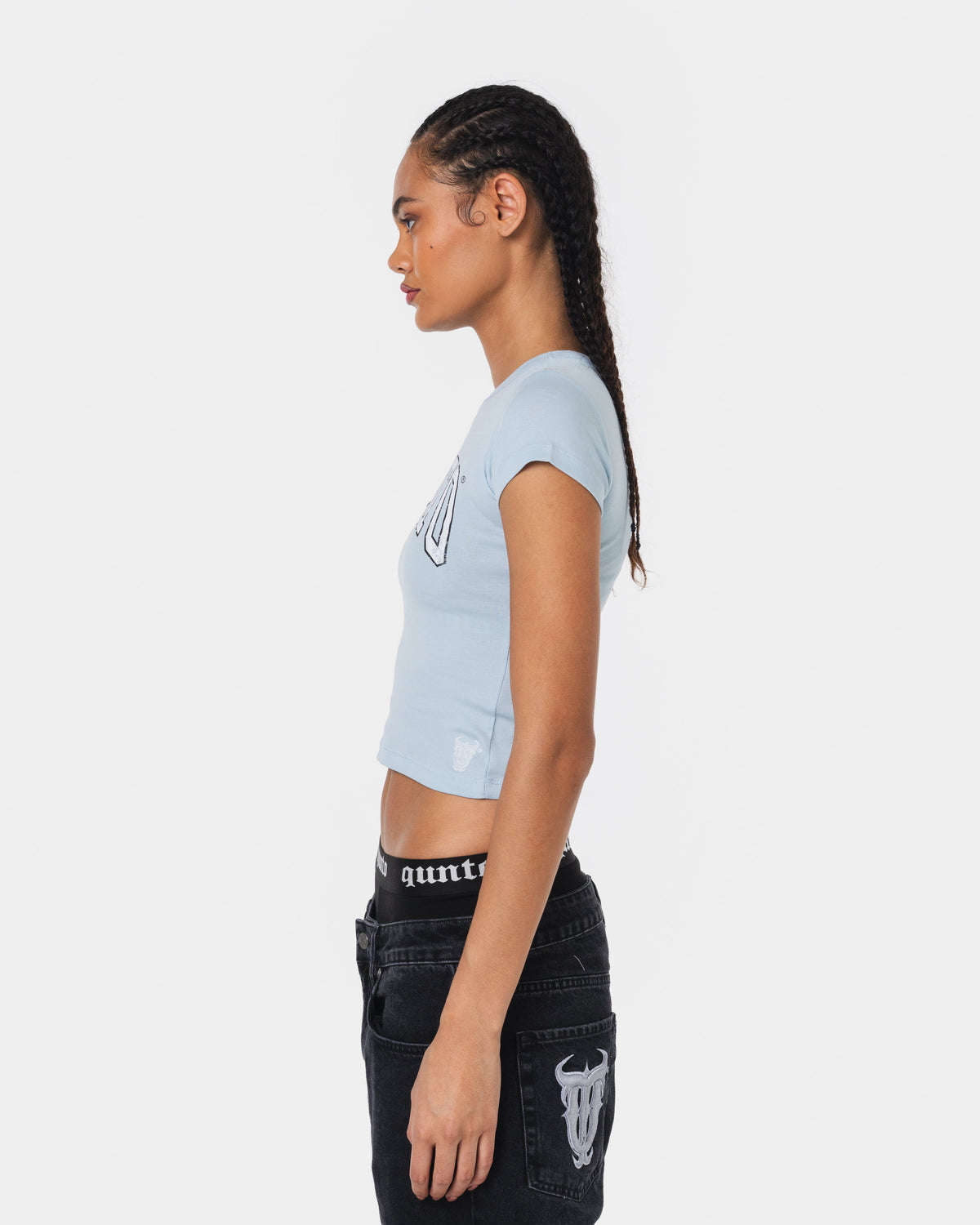 WHITE ON BLUE BABY TEE